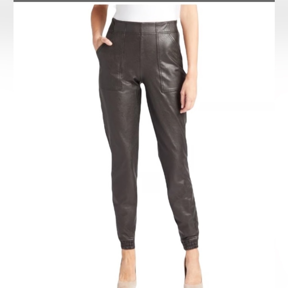Spanx Faux Leather Black Joggers Size‎ M Chic Rocker Moto Party Casual Bikercore